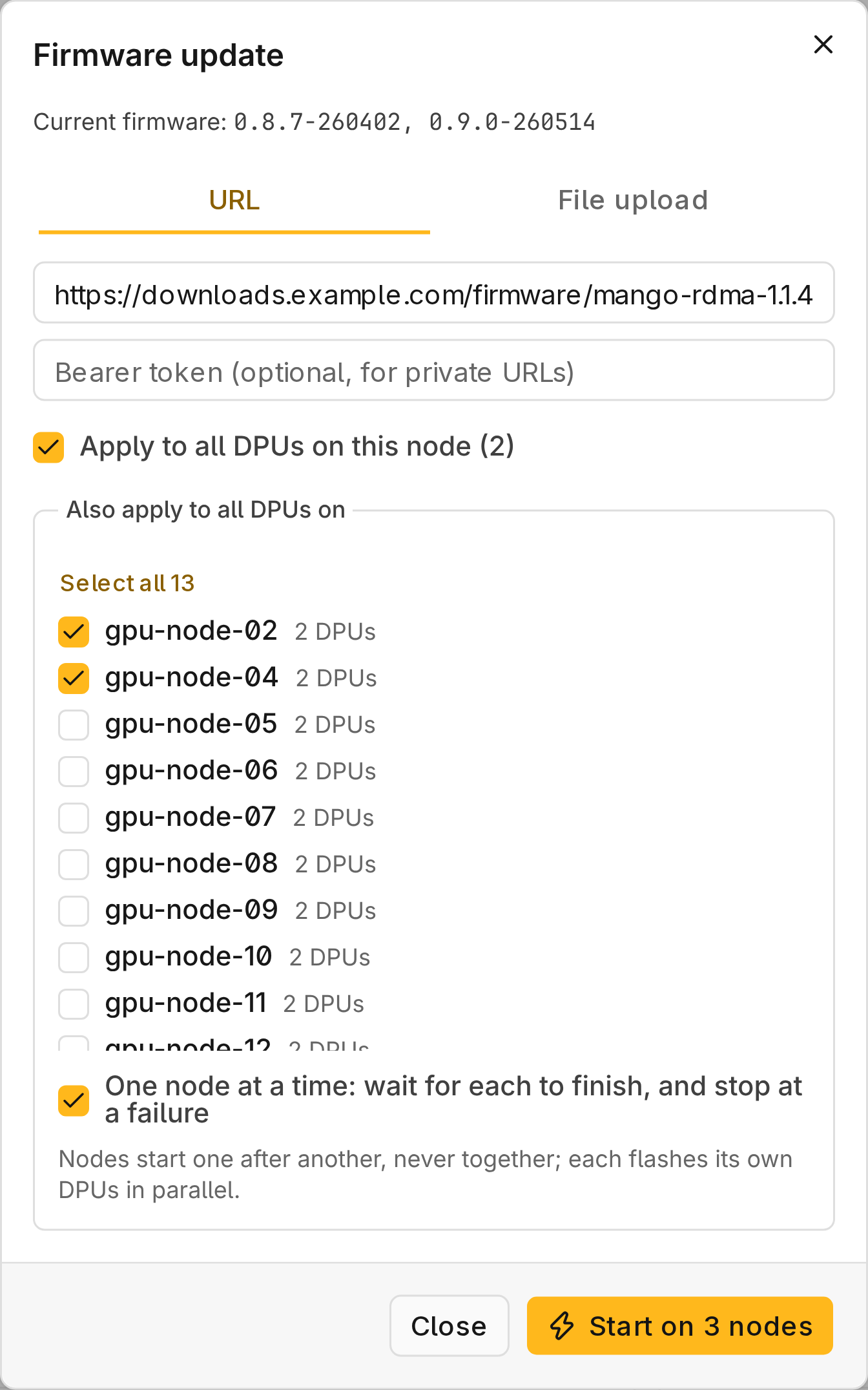 Firmware update for this node and two more, one node at a time