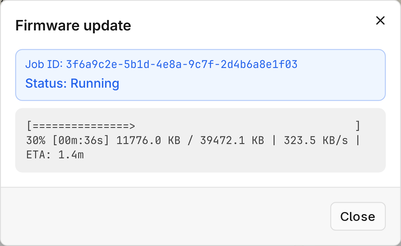 Running firmware update job with write progress