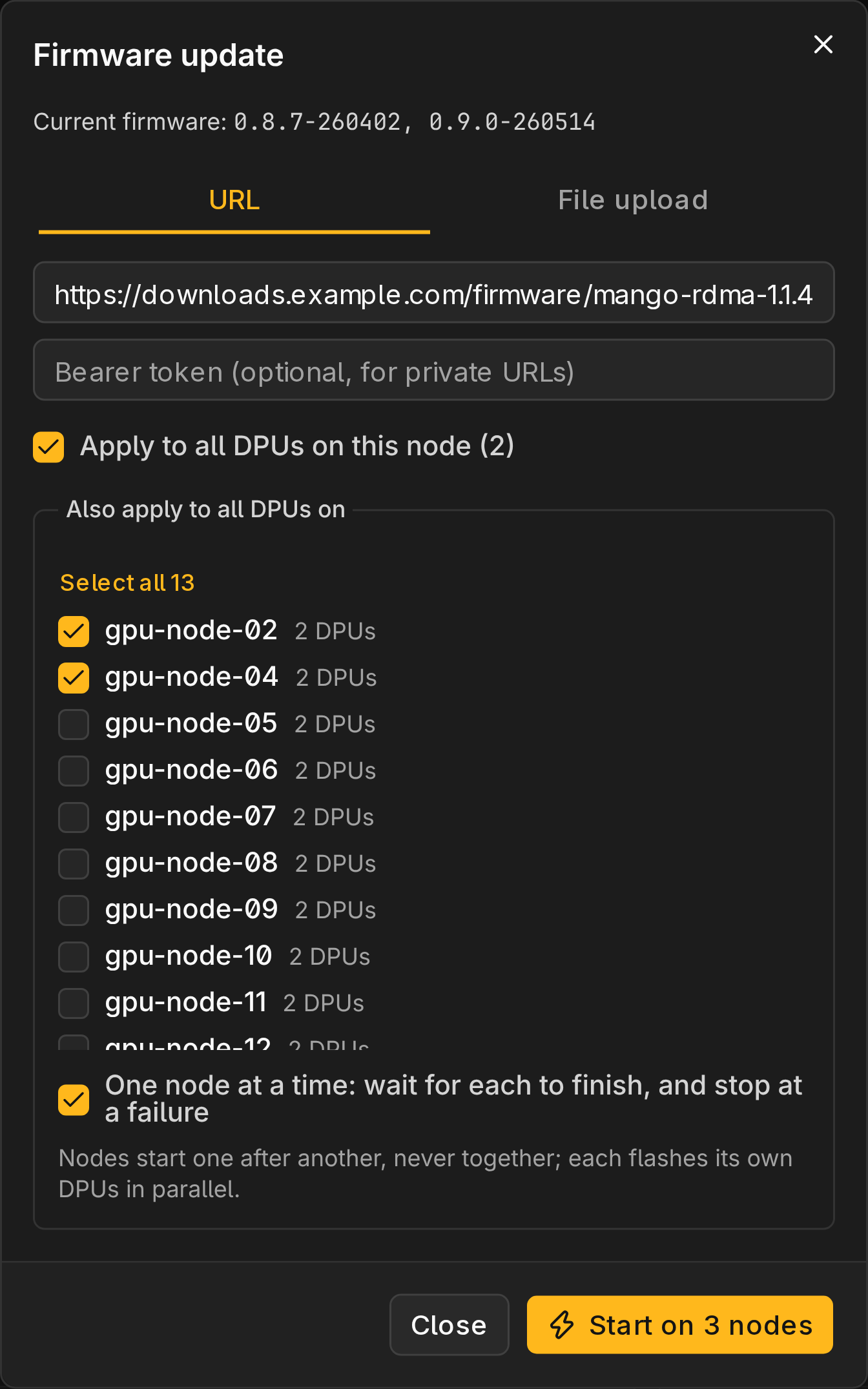 Firmware update for this node and two more, one node at a time