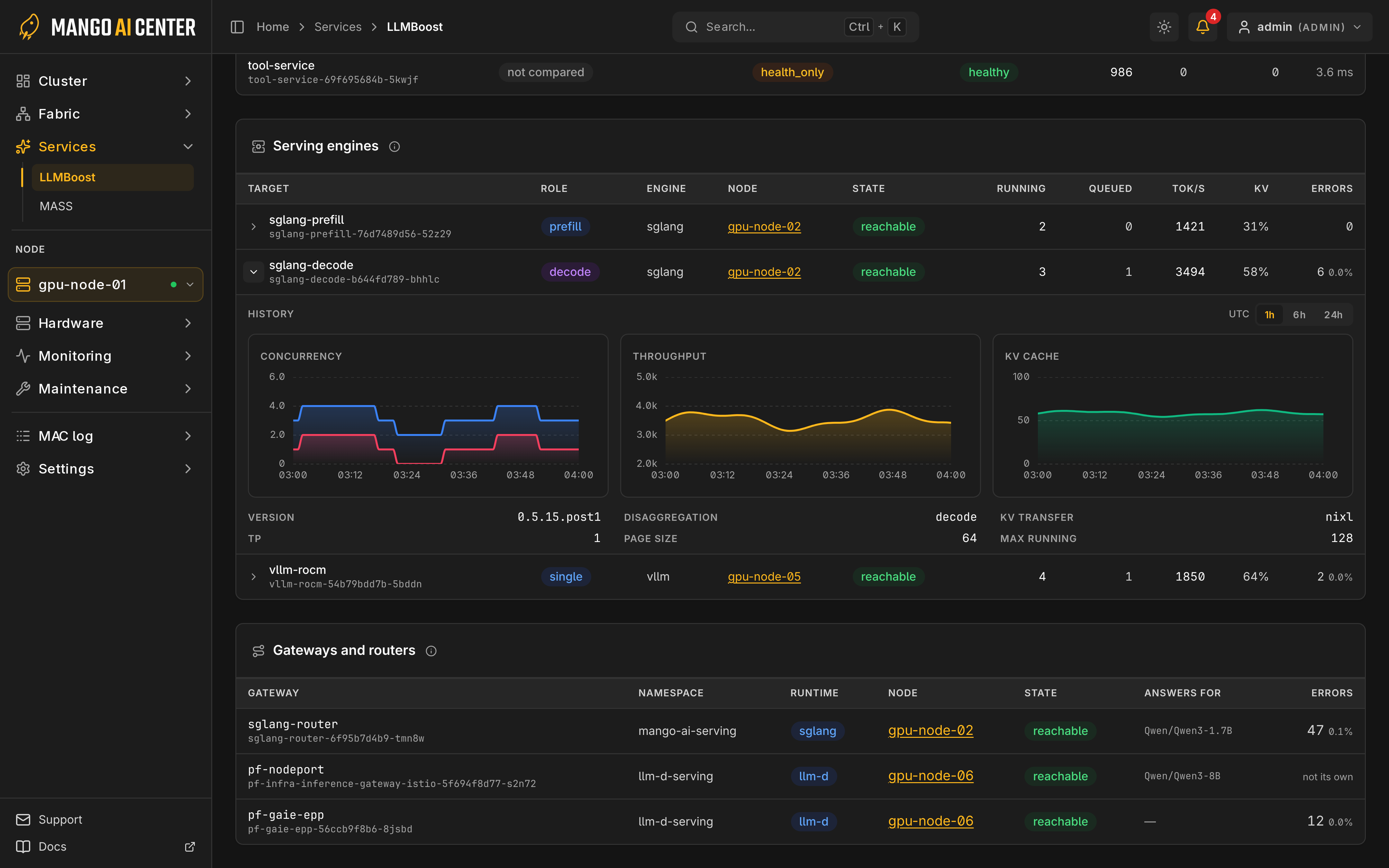 Serving engine metrics and history