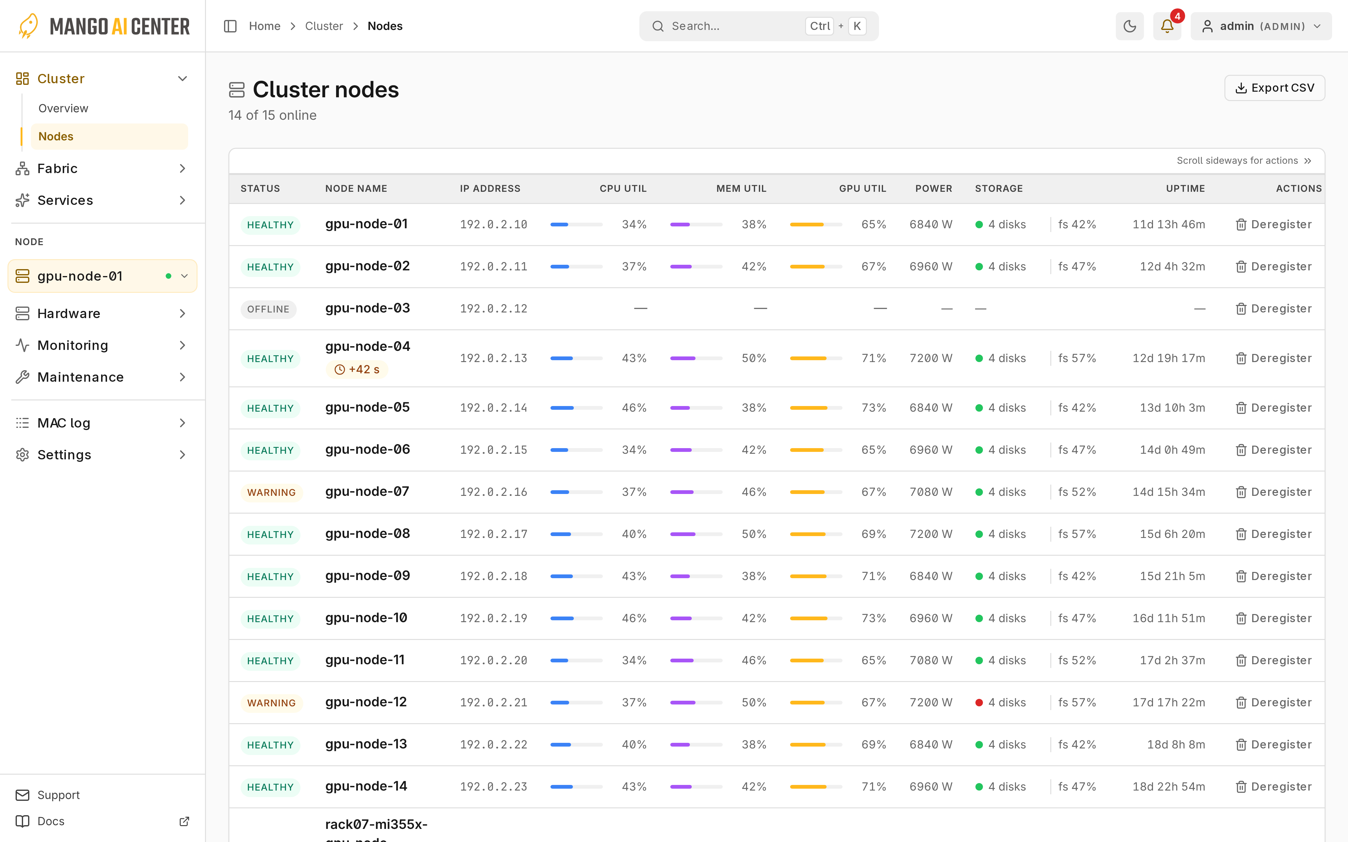 Nodes의 등록된 node 목록