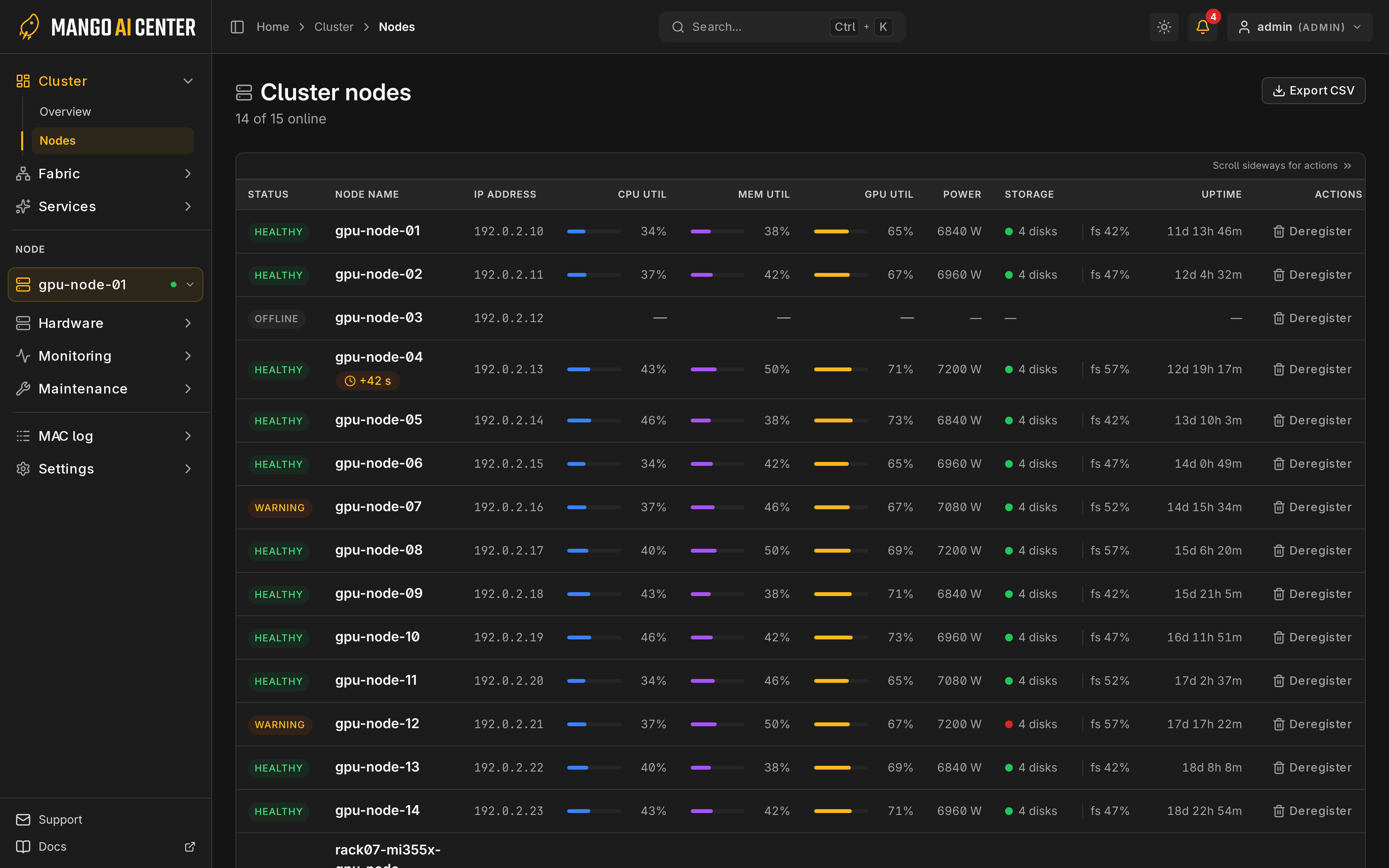 Nodes의 등록된 node 목록
